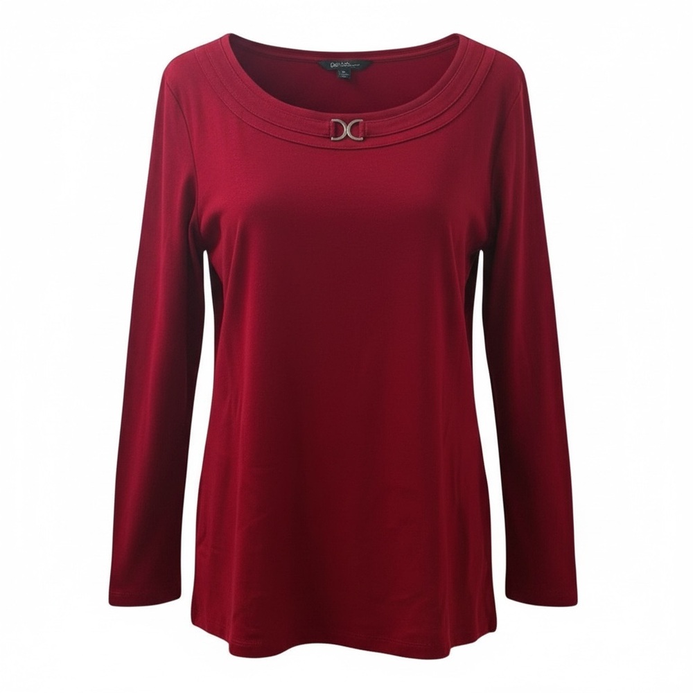 Karen Scott NWT Red Cotton 3/4 Sleeve Knit Top XL Scoop Neck Embellished